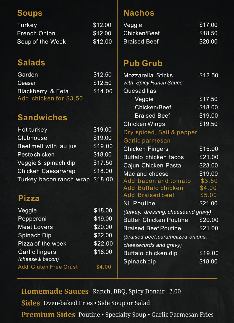 Newfoundland Embassy Menu 2025